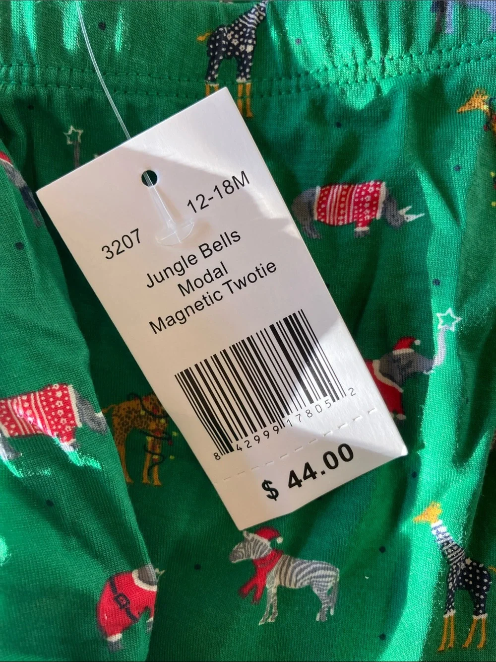 Magnetic Me Green Reindeer Print Kids Pajama Set with Red Trim